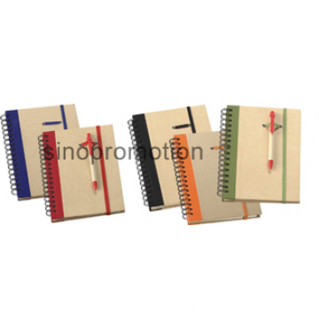 Mini espiral tapa dura reciclada cuaderno con bolígrafo